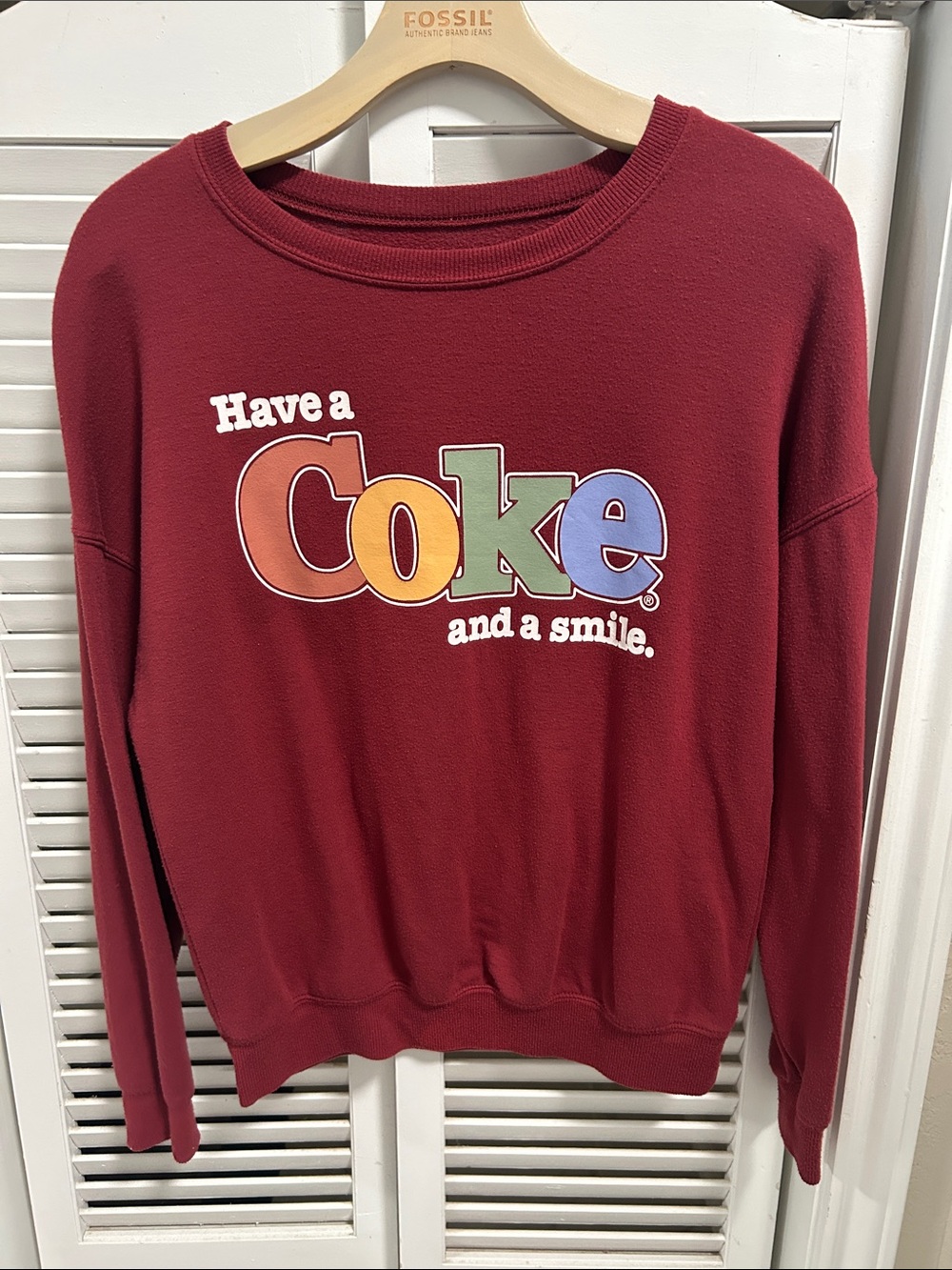 Red Coca Cola Crewneck Sweatshirt with Rainbow 'Coke' Logo